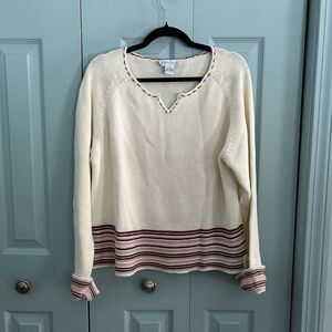 Y2K J. Marco Galleries Womens Knit Sweater LG White Pink Ramie Cotton